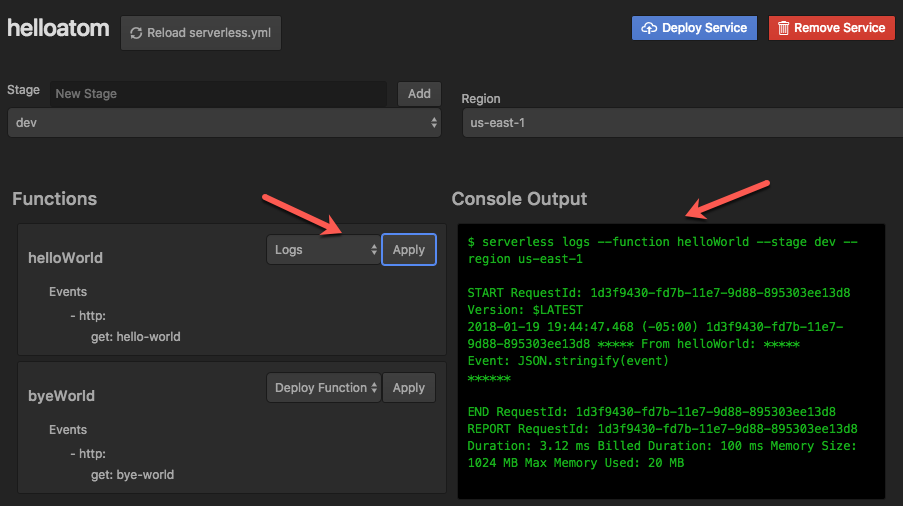 Logs for a function