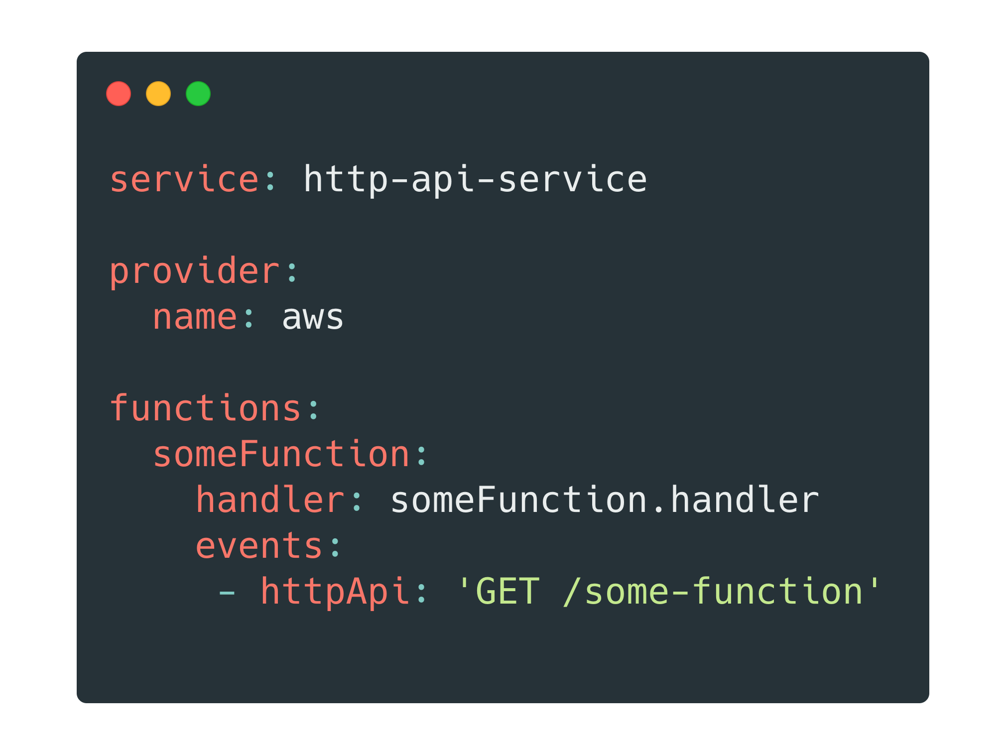 Example serverless.yml HTTP API configuration